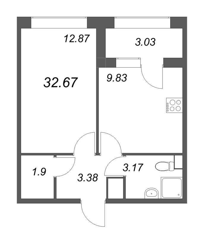 1 ккв 32,7 м²