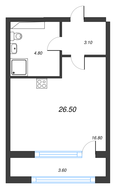 Студия 26,6 м²
