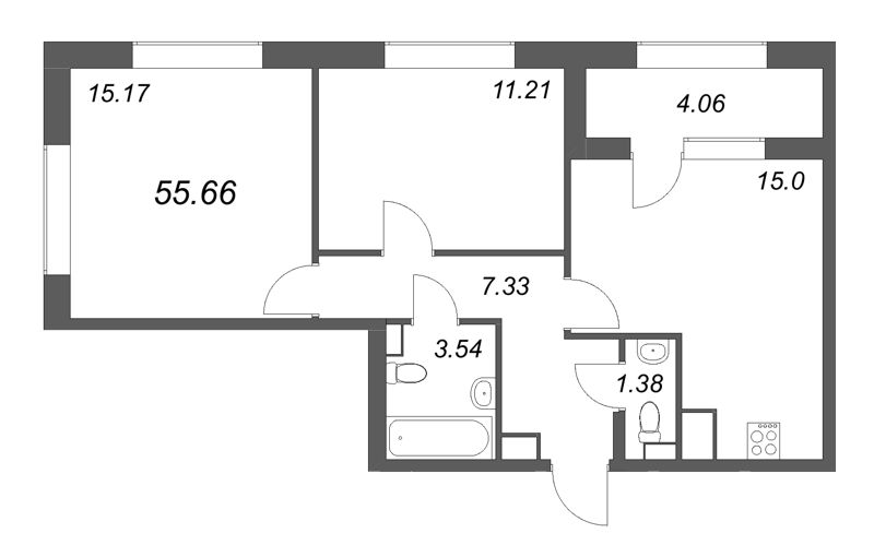 2 ккв 55,7 м²