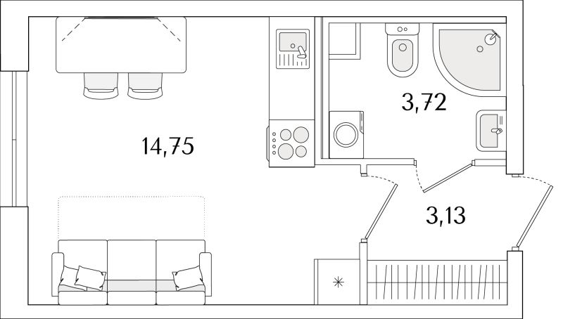 Студия 21,6 м²