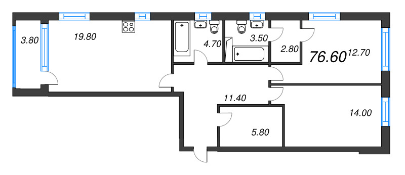 3 ккв (Евро) 76,9 м²