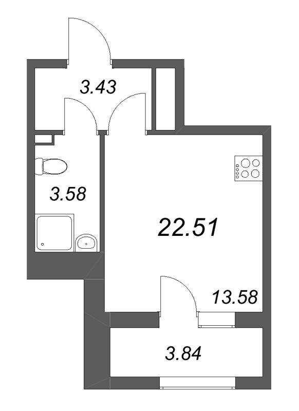 Студия 22,5 м²