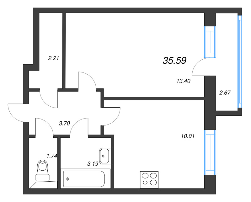 1 ккв 35,6 м²