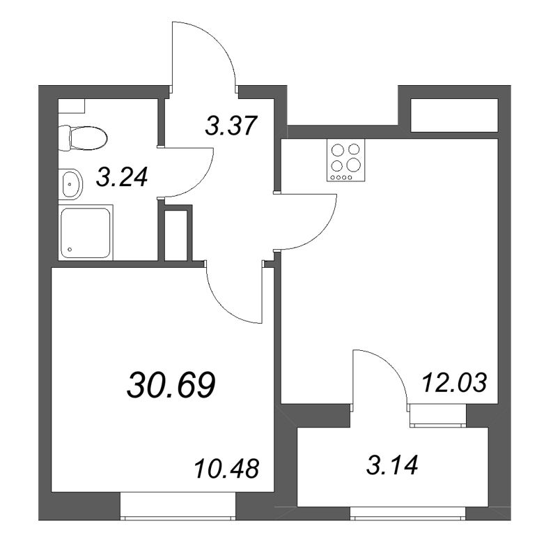 1 ккв 30,7 м²