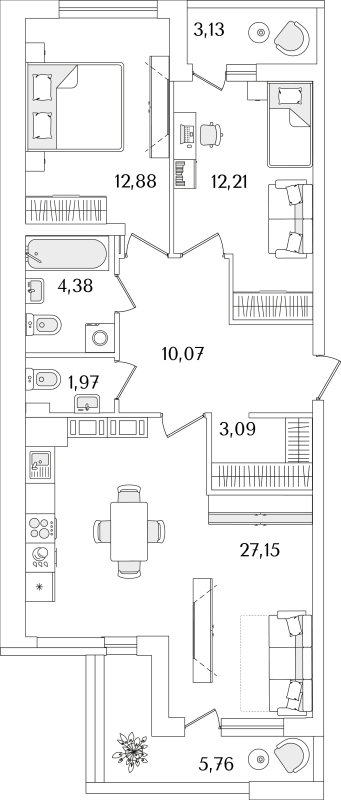 3 ккв (Евро) 75,4 м²