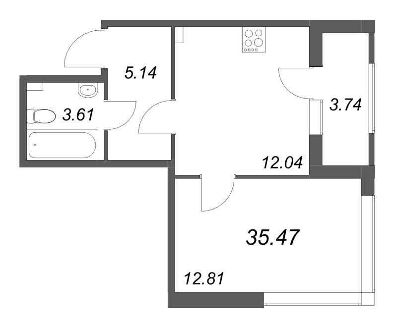 1 ккв 35,5 м²