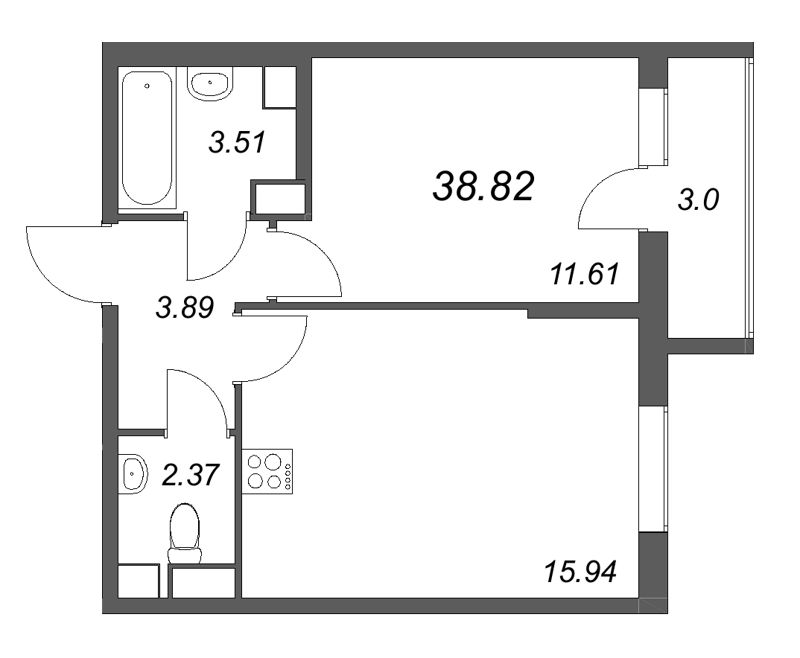 2 ккв (Евро) 38,8 м²