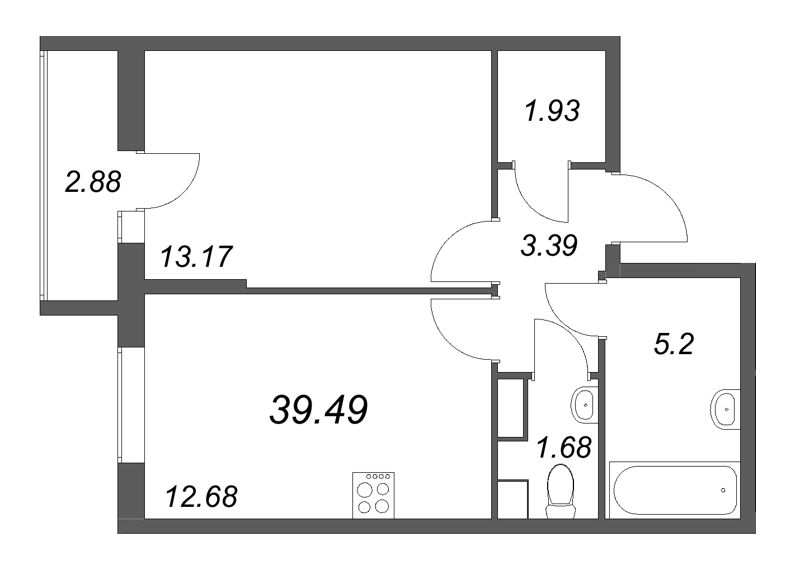 1 ккв 39,5 м²