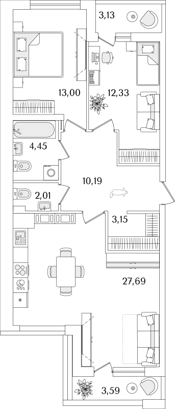 3 ккв (Евро) 76,4 м²