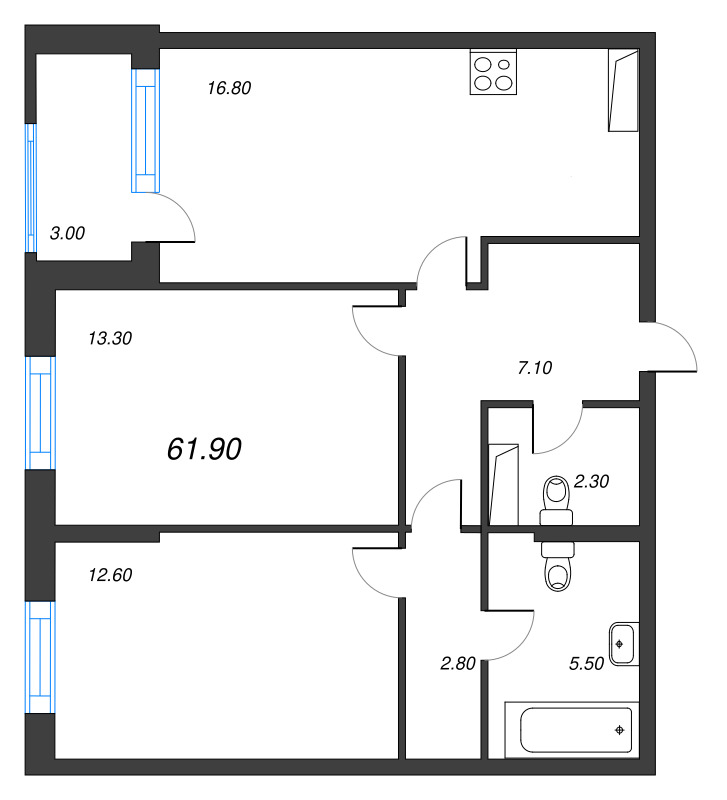 3 ккв (Евро) 62,5 м²