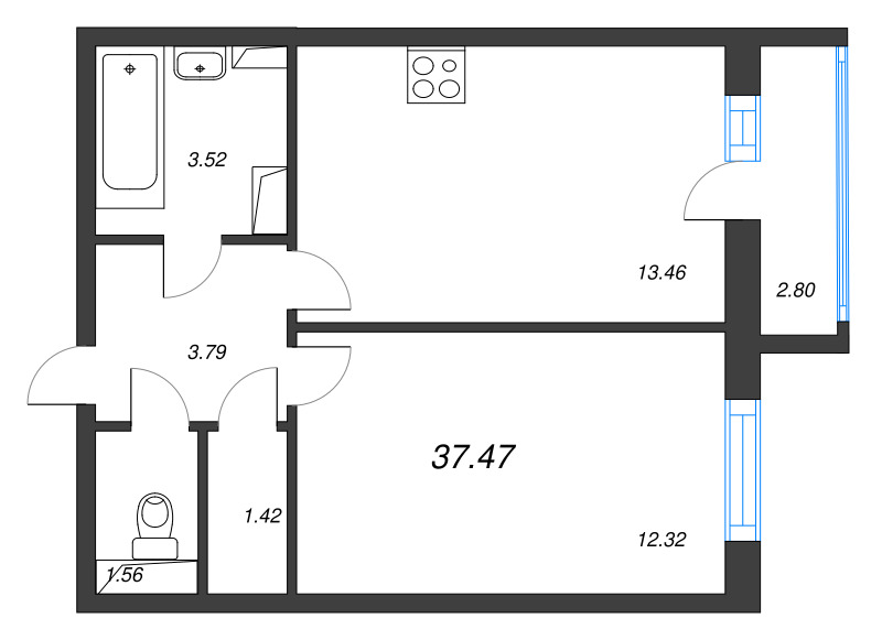2 ккв (Евро) 37,5 м²