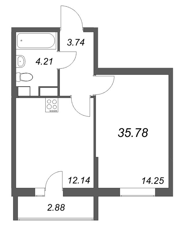 1 ккв 35,8 м²