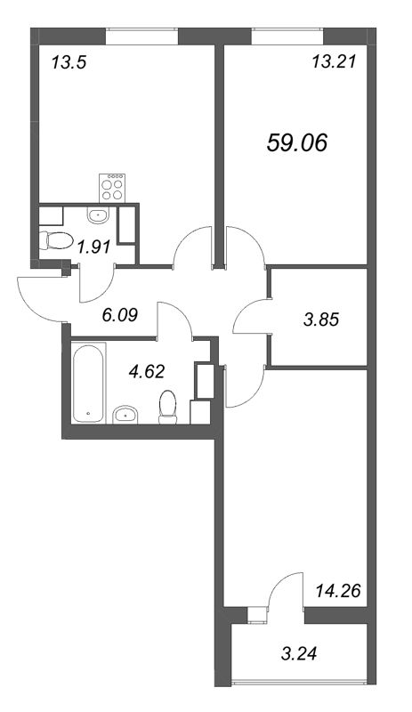 2 ккв 59,1 м²