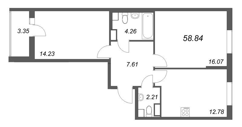 2 ккв 58,8 м²