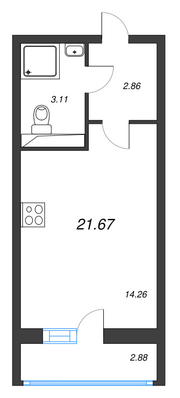 Студия 21,7 м²
