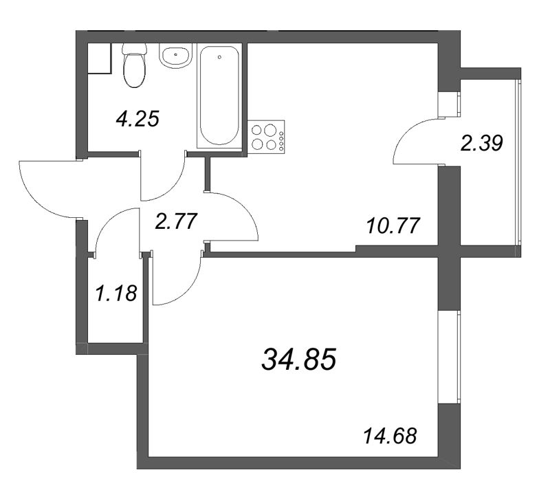 1 ккв 34,9 м²