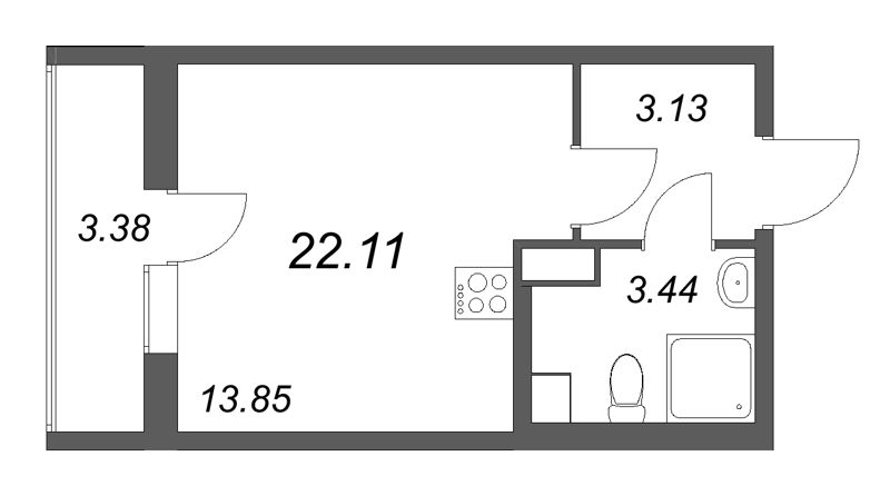 Студия 22,1 м²