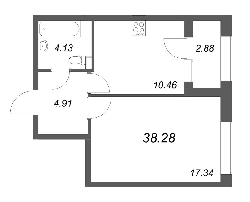 1 ккв 38,3 м²