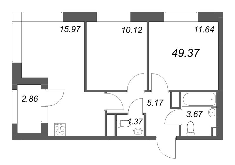 3 ккв (Евро) 49,4 м²