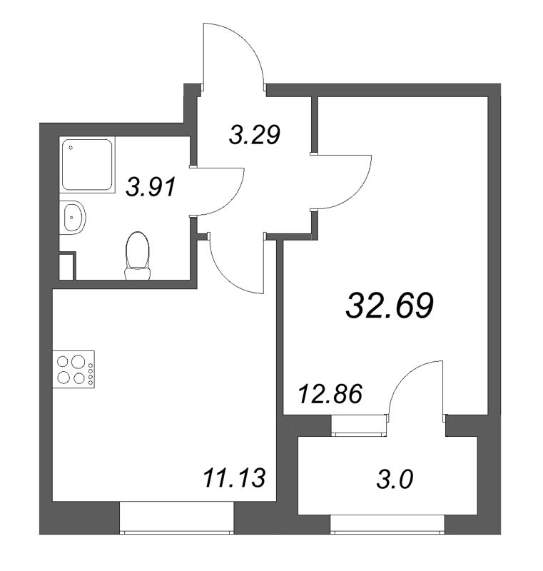 1 ккв 32,7 м²