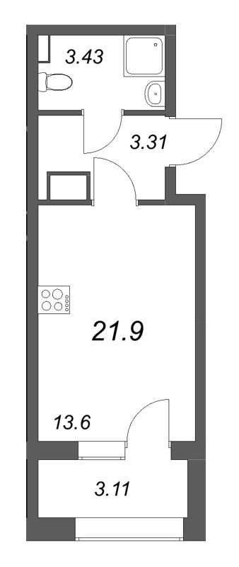 Студия 21,9 м²