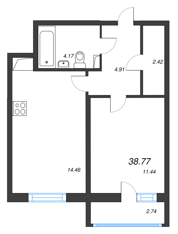 2 ккв (Евро) 38,8 м²