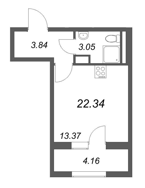 Студия 22,3 м²