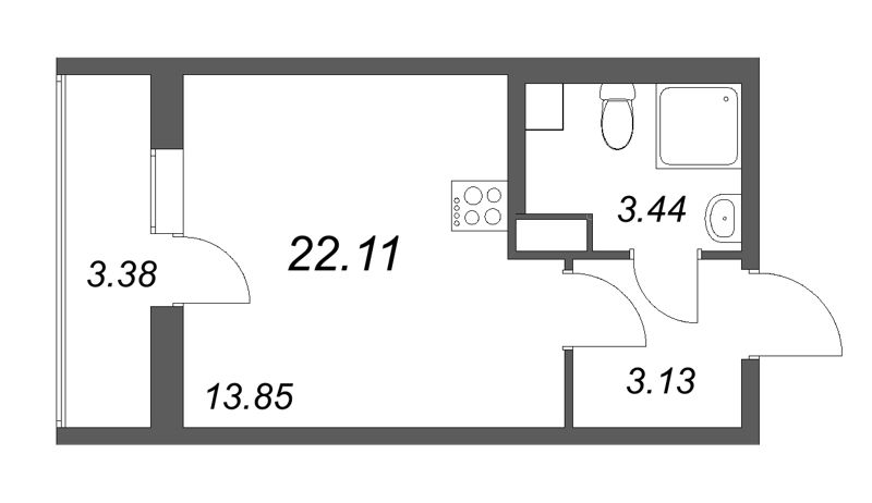 Студия 22,1 м²