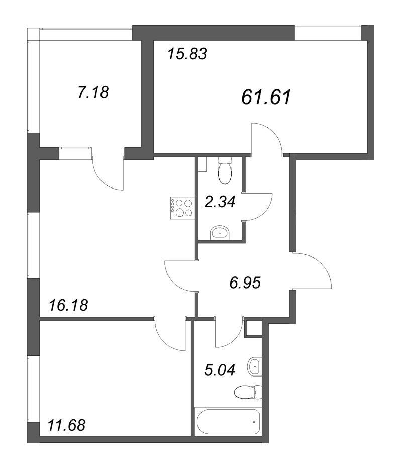 3 ккв (Евро) 61,6 м²