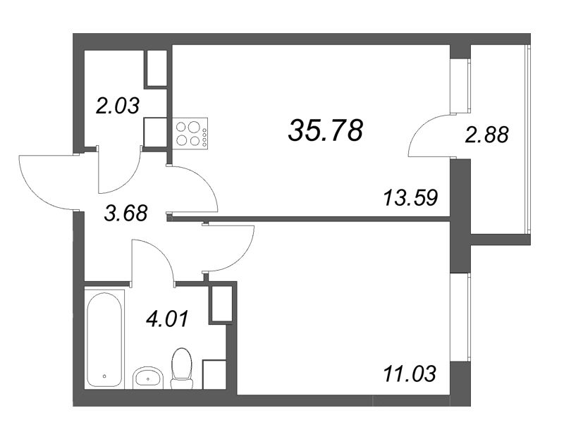 1 ккв 35,8 м²