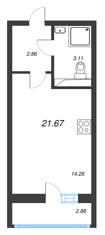 Студия 21,7 м²