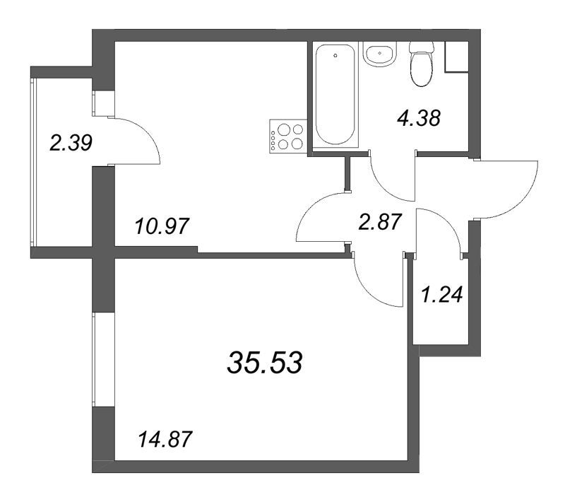 1 ккв 35,5 м²