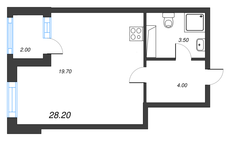 Студия 28,3 м²