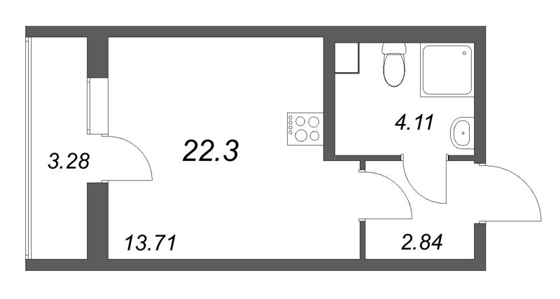 Студия 22,3 м²