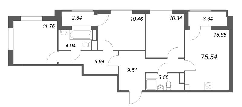 4 ккв (Евро) 75,5 м²