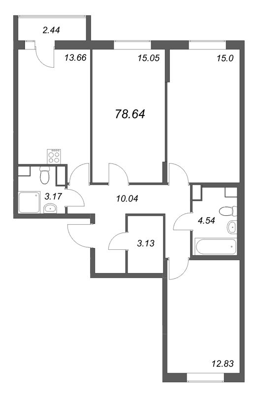 3 ккв 78,6 м²