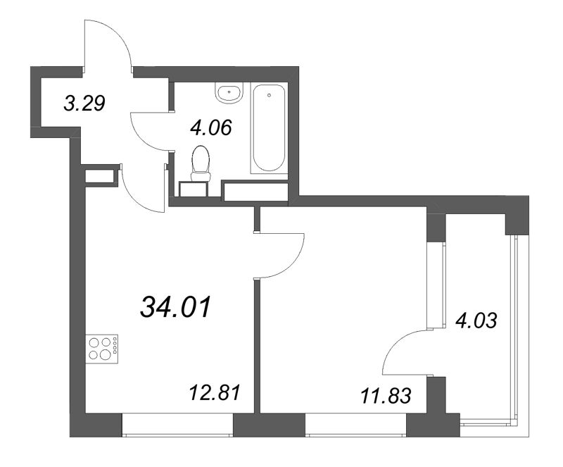 1 ккв 34 м²