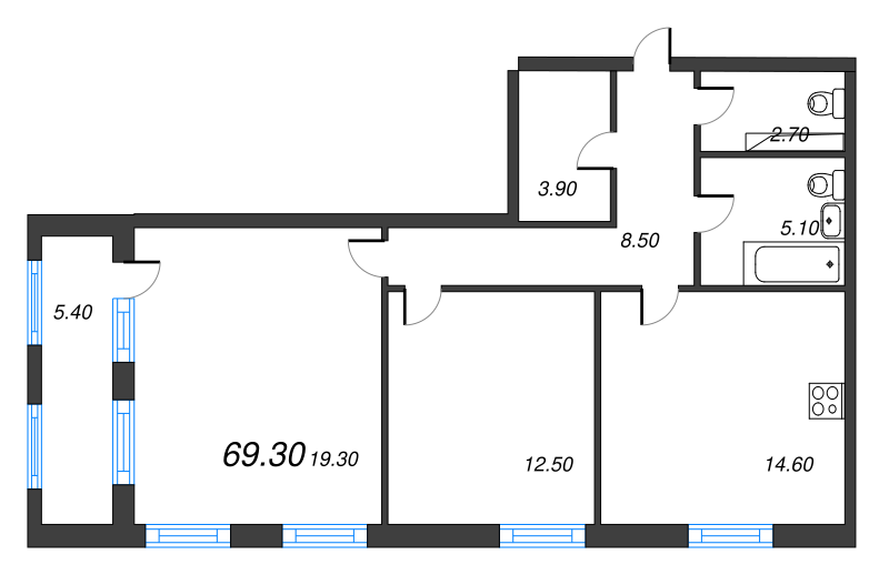 2 ккв 68,7 м²