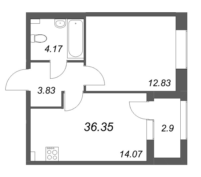 1 ккв 36,4 м²