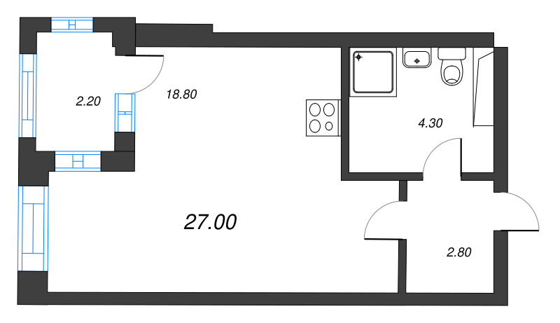 Студия 26,9 м²