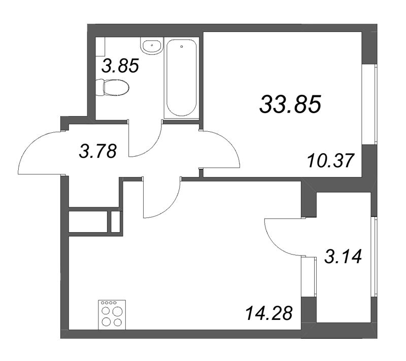 1 ккв 33,9 м²
