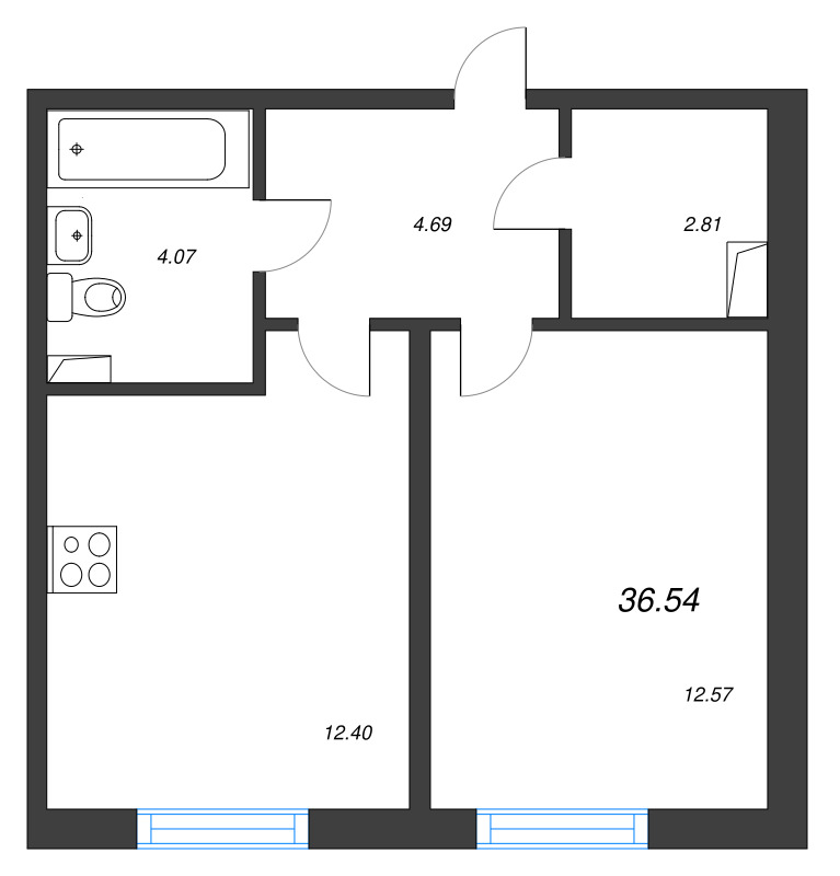1 ккв 36,5 м²