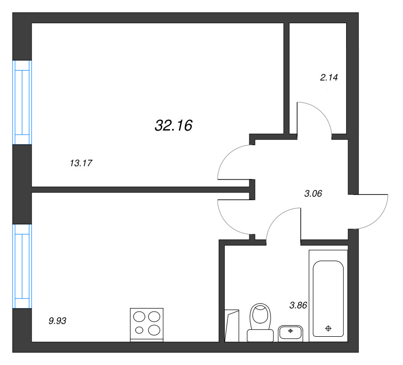 1 ккв 32,2 м²