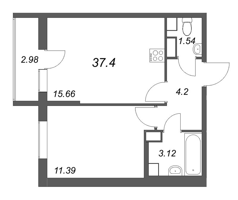 2 ккв (Евро) 37,4 м²