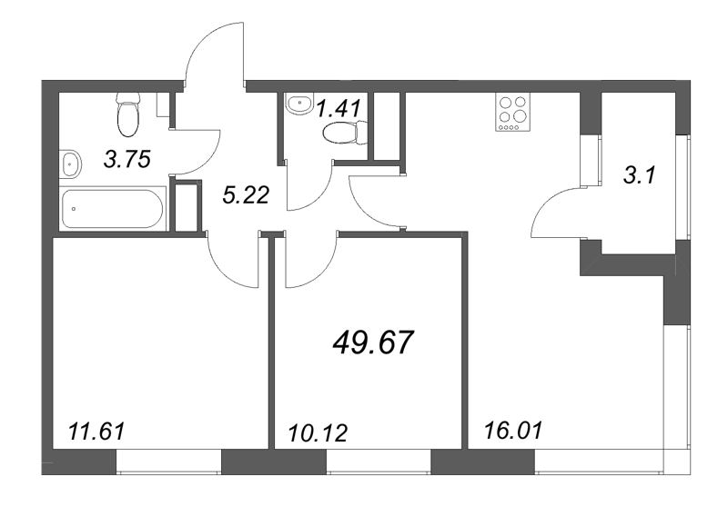 3 ккв (Евро) 49,7 м²