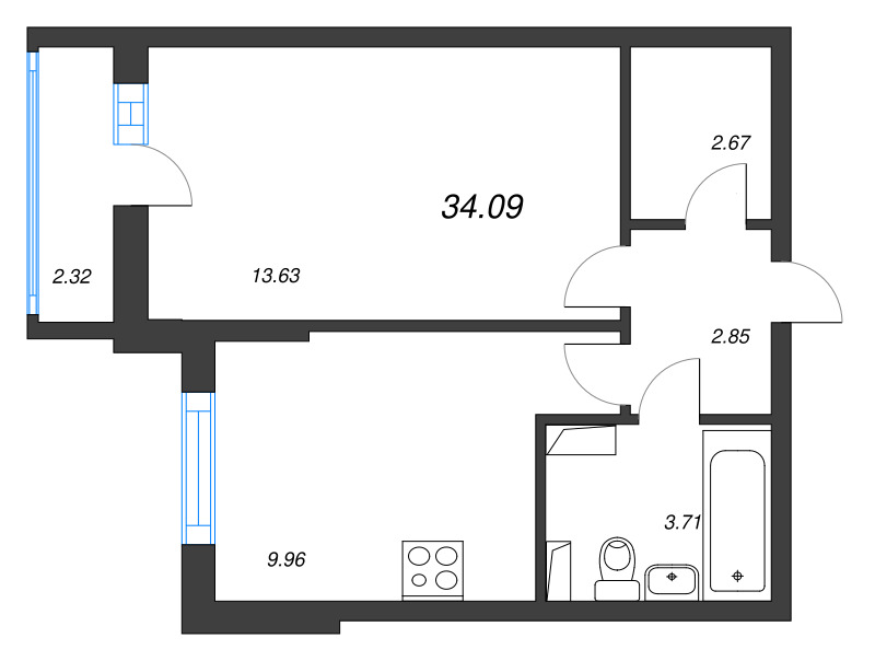 1 ккв 34,1 м²