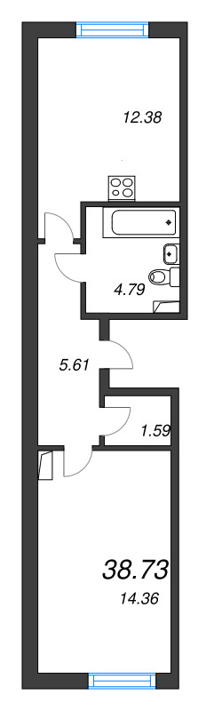 1 ккв 38,7 м²