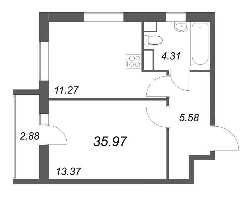1 ккв 36 м²