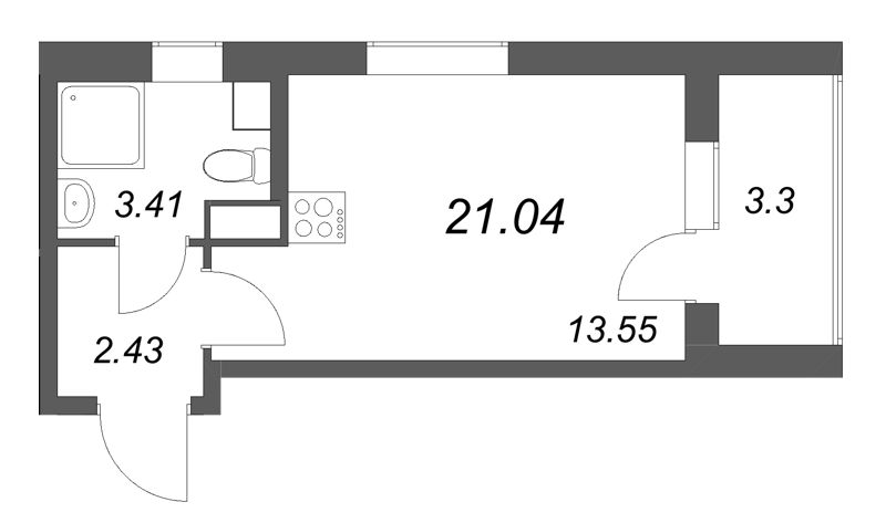 Студия 21 м²
