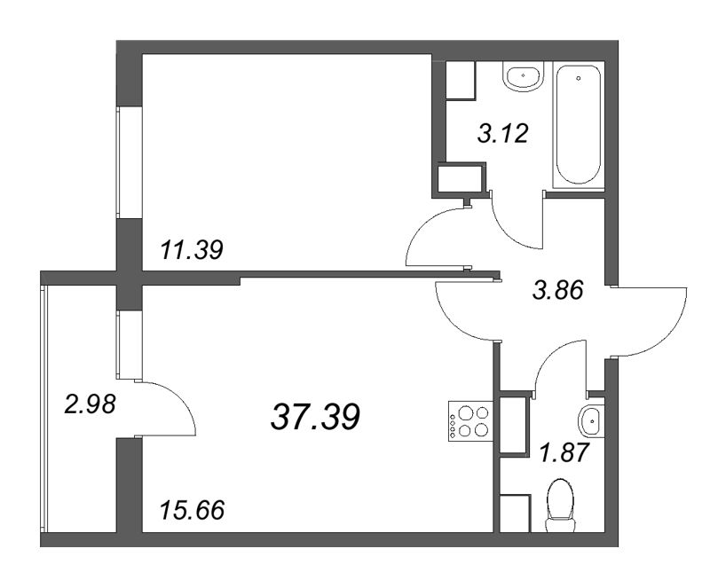 2 ккв (Евро) 37,4 м²
